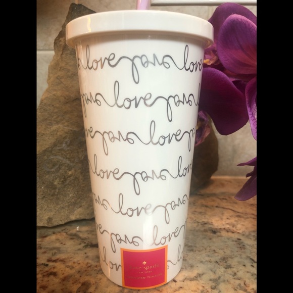 kate spade Dining Kate Spade Love Tumbler Silver White Travel Cup